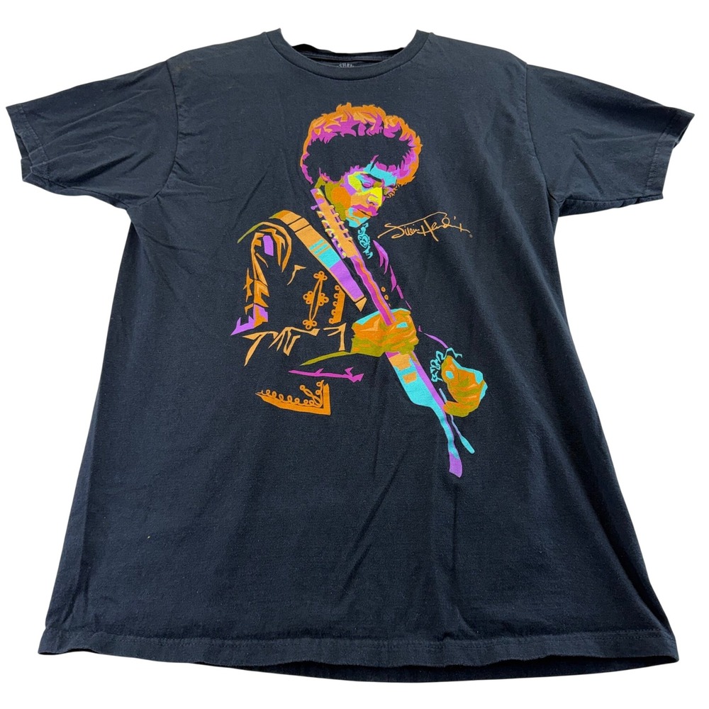 Authentic Hendrix T Shirt Mens M Black Neon Portrait Graphic Rock Musician Tee
